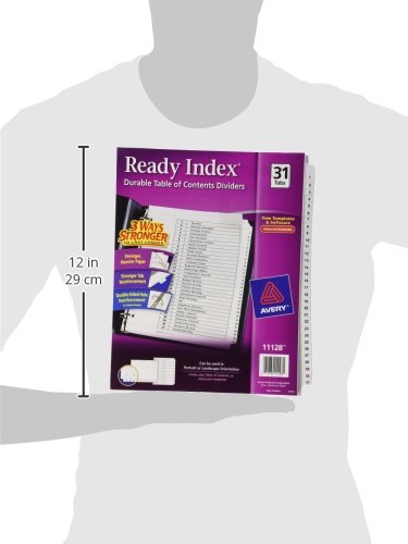 Avery 1-31 Dividers for 3 Ring Binders, 31 Tabs per Set, Customizable Table of Contents, Classic White Tabs, Great for Organizing Reports, Projects, and More (11128) (Pack of 12) - size: One Size (Pack of 12), style: 1 Set