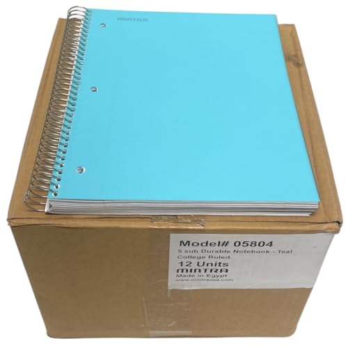 Mintra Office Durable Spiral Notebooks, 5 Subject (Teal, College Ruled 12pk) - color: Teal, size: College Ruled 12pk