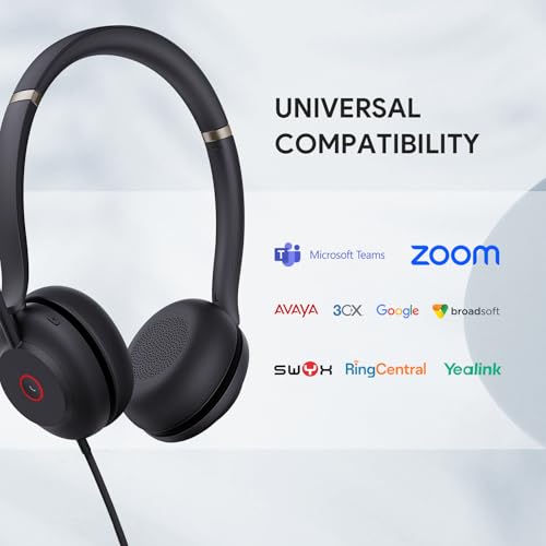 Yealink UH37 USB Headset with Noise Cancelling Microphone,Wired Headset for PC Laptop,Teams Certified,USB-A/C Cable,Works with Zoom and Other Leading UC Platforms - color: Black,Stereo, style: Teams Certified