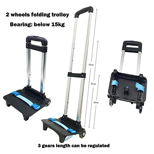 Backpack Hand Truck Wheeled Cart Trolley Hand Aluminium Alloy | Folding Trolley Cart for Schoolbag / Backpack (Black with Two Wheels) - color: Black With Two Wheels