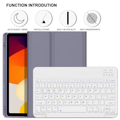 IVEOPPE Keyboard Case for Xiaomi Pad 8/8 Pro/Pad 7/7 Pro 11.2 Inch | Magnetic Detachable Bluetooth Connection,Pencil Holder,Stain-Resistant Full Protective Cover, Rechargeable, Pink - color: Lavender(Non-Backlit Keyboard)