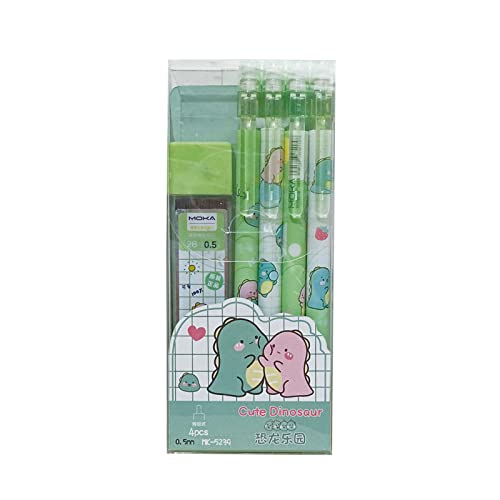 MOZXIRZ 4 Pcs Cute Mechanical Pencils with Eraser 0.5mm Cartoon Dinosaur Mechanical Pencil School Pencil for Women (4pcs Dinosaur + Refill) - color: 4pcs Dinosaur + Refill