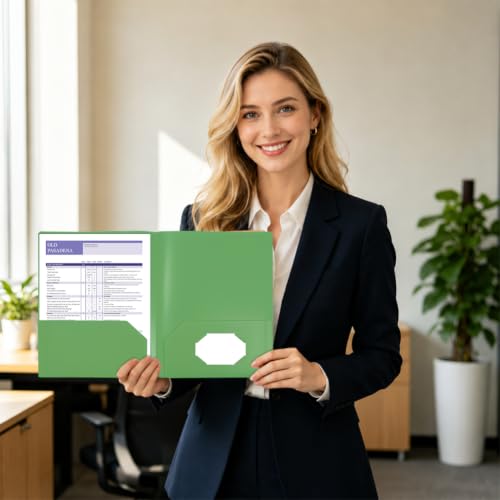 7 Pack Green Plastic Folders with Pockets, 2 Pocket Folders Bulk, Plastic Paper File Folders with Card Slot for Back to School Home Office File Letter Size Paper - color: Green