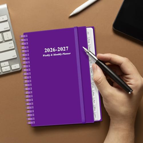 2026-2027 Planner - A5 Weekly & Monthly Planner Spiral Bound, July 2026 - June 2027, with Flexible Cover, Tabs, Inner Pocket, 6.4" x 8.5", Purple - color: Purple, size: 6.4" x 8.5"