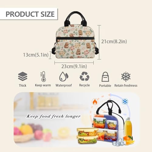 Kawaii Simple Modern Lunch Box for Girls 4-6 Capybara Preschool Lunch Box Boys 6-8 One Piece Meal Bag for Kids 8-10 Kindergarten Toddler Children Elementary School Adjustable Shoulder Strap - color: Kawaii Kapybara