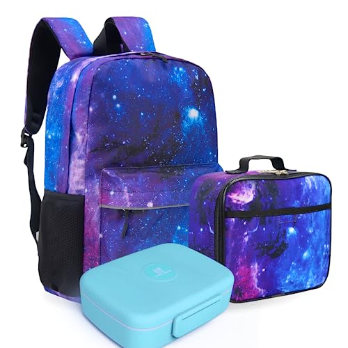 Fenrici Kids Bento Box and Lunch Box Set, Insulated Lunch Box for Boys, Girls with 5 Compartment Container, Utensils Included for School, BPA Free, Purple Galaxy, Pastel Blue Bento - color: Purple Galaxy