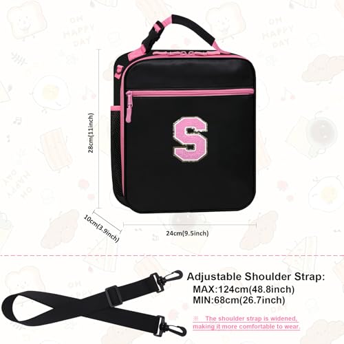 Lunch Box Containers for Adult Youth Work Office School Snack Picnic,Lunch Bag Tote for Women Kid Girl,Cute Lunch Purse Insulated with Water Bottle Holder Handheld Shoulder Strap Black Pink S - color: 12 Black-Pink S