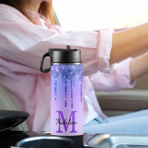 MyPupSocks Personalized Kids Water Bottle, Custom Name Stainless Steel Water Bottle for Girls Boys, 18oz Insulated Leakproof Bottle with Straw Lid, Unique Back to School Gift for Students - color: Color 97