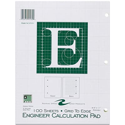 ROARING SPRING Graph Ruled Engineering Pad, Engineering Graph Paper Pad, 3 Pack, 5x5 Enclosed Grid, 8.5" x 11", 100 Sheets, 3 Hole Punched, Green Tinted Sheets, Made in USA - color: Green, size: Enclosed Grid (100 Sheets) (Pack of 3)