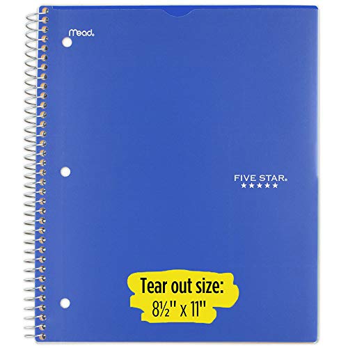 Five Star Spiral Notebook, 1 Subject, College Ruled Paper, 100 Sheets, 11" x 8-1/2" Sheet Size, Customizable Cover, Blue (73816) - color: 01 Blue
