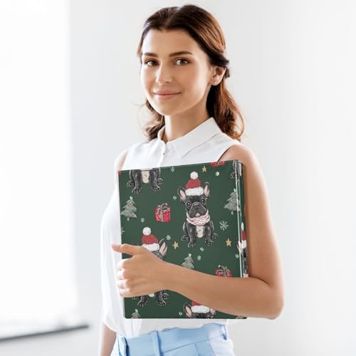 Fustylead Xmas Cute Bulldog Puppy and Tree 3 Ring Binder, D-Rings 1.5" Hardcover Folder, Fits 200 Sheets of A4 Paper, Durable Clipboard & Clean View with Inside Pockets for School Home Office - size: 12.4x10.63x2.36 Inch-2 Pack