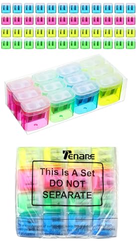 Tenare 48 Pcs Back to School Pencil Sharpeners Manual Double Hole Pencil Sharpener with Lid Hand for Home School Office, Graduation Gifts Handheld Plastic Crayon Sharpener