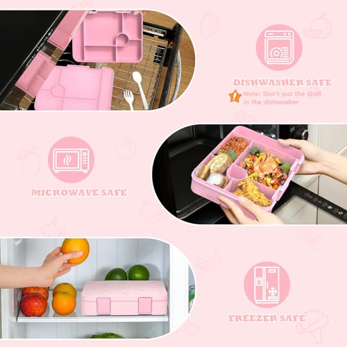 ACESAK Backpack for Girls with Bento Box - 4 PCS Cute Girls Backpack with Lunch Box, Pencil Case & Bento Box Set - 43oz Leakproof Lunch Box Kids Snack Containers Set Back to School Supplies (Pink) - color: Pink