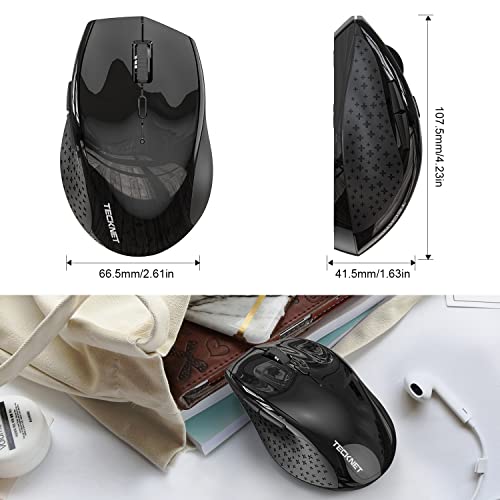 TECKNET Wireless Mouse, 2.4G Computer Mouse with 6-Level Adjustable 4800 DPI, 30 Months Battery, Ergonomic Grips, 6 Buttons Portable for PC, Chromebook, Mac - Carbon Black - color: Carbon Black