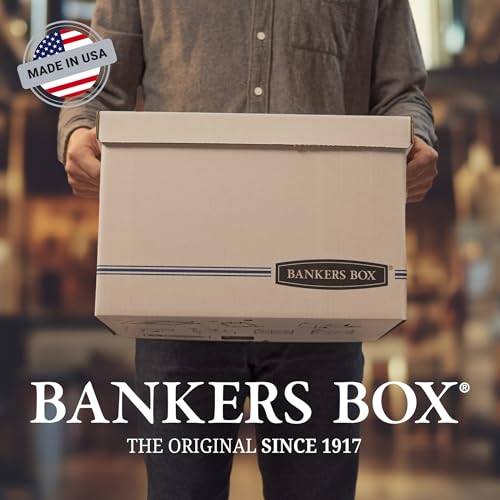 Bankers Box 12-Pack String & Button Medium-Duty File Box, Letter, FastFold | Keep important records buttoned up with secure closure, FastFold setup, reinforced handles, and stackable strength.