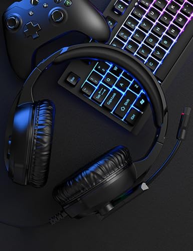 ZIUMIER Gaming Headset with Microphone, Compatible with PS4 PS5 Xbox One PC Laptop, Over-Ear Headphones with LED RGB Light, Noise Canceling Mic, 7.1 Stereo Surround Sound - color: Black