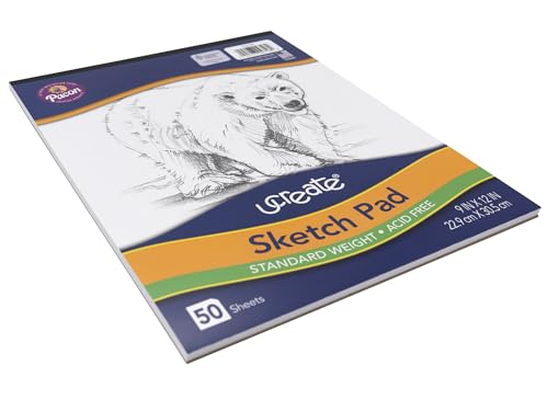 UCreate Sketch Pad,Standard Weight,9" x 12",50 Sheets,(Pack of 12) - size: 50 Count (Pack of 12)