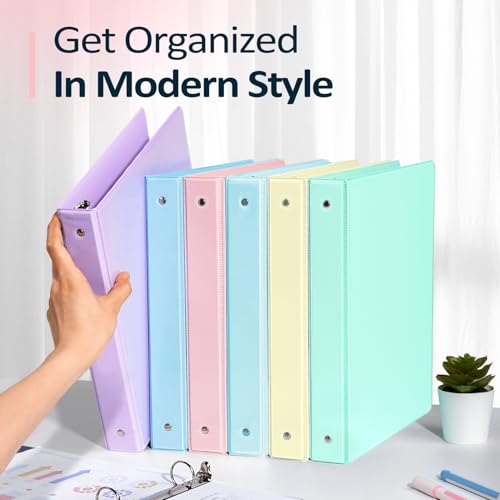 4 Pack Extra Durable 3 Ring Binders 1 Inch, Sooez 1” Three Ring Binder, Eco-Friendly & PVC Free, Customizable Clear View Cover for Letter Size 8.5 x 11'' Paper, Pastels School Office Supplies for Girl - size: 1 Inch