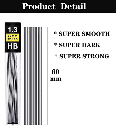 1.3mm Unbreakable Pencil Refills (740 Pcs), 2 Premium Erasers, Long Lasting HB Pencil Lead for Students & Professionals - style: 1.3 lead refills