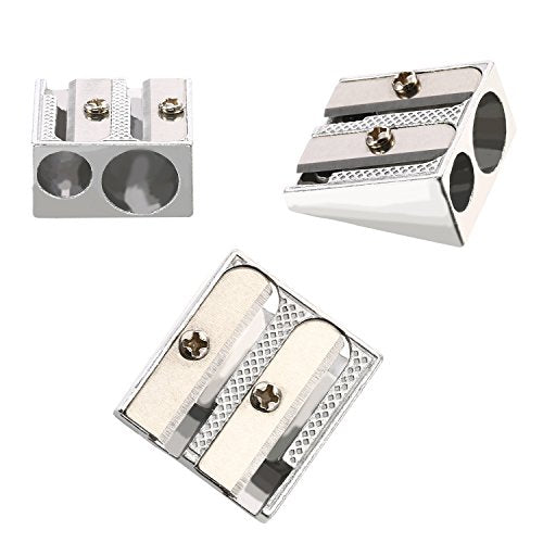 TecUnite 36 Pack Metal Pencil Sharpeners 2 Holes Manual Pencil Sharpener Bulk for Kids Aluminum Alloy Handheld Sharpeners for Most Size Graphite School Office Stationery(Silver)