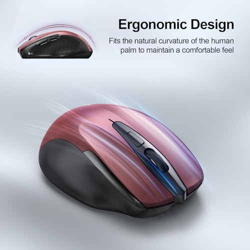 TECKNET Wireless Mouse, BT 5.0/2.4G, Rechargeable 6-DPI Silent, Red | Bluetooth 5.0/3.0 & USB A, 2-Device Easy Switch, Wide OS Compatible, 6 Buttons, 6-DPI up to 4800, Ergonomic for S to M Hands - color: Red