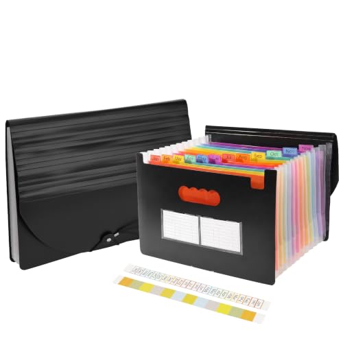 Mr. Pen- Accordion File Organizer, Expanding File Folder with 12 Pockets | Portable Letter A4 Size Document Holder with Blank Labels for Bills, Receipts, Tax Papers, School, Office & Home Filing