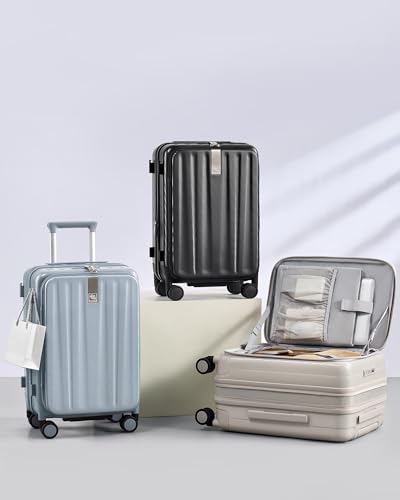 Hanke 20 Inch Expandable Carry On Luggage Airline Approved Top Opening Hard Shell Suitcases with Wheels Lightweight Travel Luggage Carry On Suitcase for Woman Men-Grey - color: Grey, size: 20 Inch Expandable