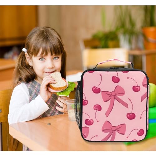 ALAZA Bow Cherry Pink Lunch Box Insulated Lunch Bag Girls Lunch Cooler Bag Tote Freezable Shoulder Strap Lunchbox Thermal Meal Tote Kit for Girls School Picnic - color: Multi1