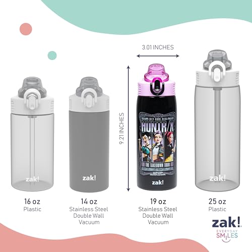 Zak Designs KPop Demon Hunters Sage Kids Water Bottle For School or Travel, 19oz Stainless Steel Water Bottle With Straw and Leak-Proof, Pop-Up Spout Cover, BPA Free (Huntrix Takedown Tour) - color: KPop Demon Hunters (Huntrix Takedown Tour)