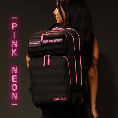 WOLFpak 45L Athletic Gym Backpack - Durable 1000D Waterproof Oxford Material with MOLLE Webbing, Laptop Pocket - color: Neon Pink