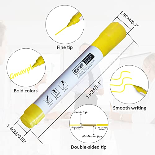Yellow Glass Window Markers,Bold Wet & Dry Erase Marker Pens for Whiteboards,Reversible Dual-Tip Design Liquid Chalk Markers for Non-Porous Surfaces(Yellow, 10 Pack)