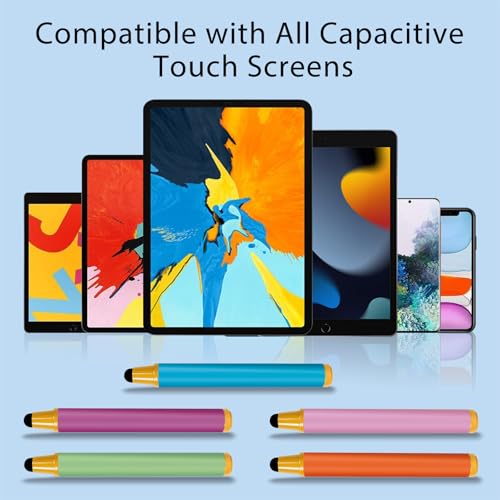 AGREJO Kid-Friendly Stylus Pens for Touch Screens, Crayon Stylus Pen for iPhone Ipad Air Mini Pro, Fire HD Kids Tablet, Android Tablet, Dragon Touch - Blue Pink Green Purple Red (5 Pack)