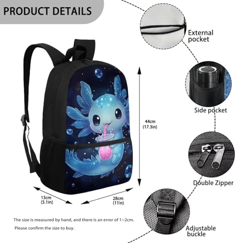 Blue Axolotl Kids School Backpack Set 5 Pieces with Lunch Bag Pencil Case and Water Bottle Carrier Large Capacity Backpack for Elementary Middle School and Travel - color: Blue Axolotl