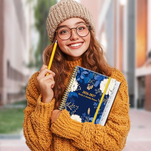 2026-2027 Planner - Weekly Monthly Planner 2026-2027 from July 2026 to June 2027 with 12 Monthly Tabs, Flexible Cover, Inner Pocket, 8.5" x 11", Blue Leaf Flower - color: Blue-Leaf-Flower, size: 8.5" x 11"