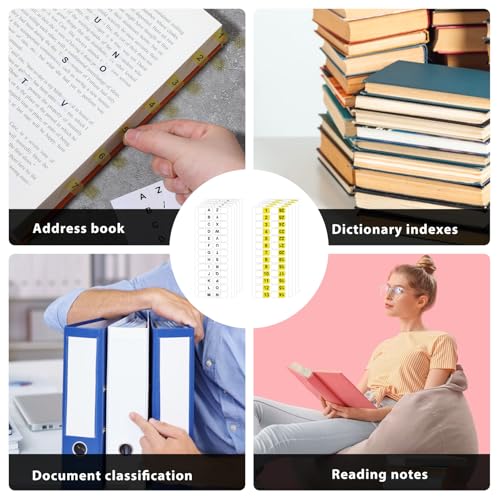 260pcs Alphabet Tabs Self Adhesive A-Z 26 Letters Tabs Sticky and Number Stickers,10 Sheets Alphabet Self Adhesive Page Tab Alphabetical Tab Indexes for Books, Dictionary, Notes, File - color: Yellow