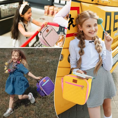 Genteen Kids Lunch Box Insulated Soft Mini Cooler with Bottle Holder, Lightweight Reusable Easy-Clean Lunch bag for Girls, Boys Back to School-Yellow - color: Yellow