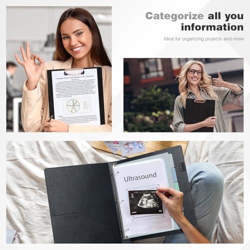 Ospelelf 3 Ring Clipboard Binder 1 Inch Leather for Letter Size (8.5" x 11"), Clipboard Binder with 5 Tab Dividers, Black - color: Black, size: Letter Size - 1 Inch