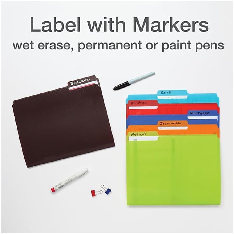 Oxford Poly File Folders, 1/3 Cut Tabs, for Letter Size Papers, Blue, Red, Orange, Light Blue, Green, Black, 6 Pack (52004)