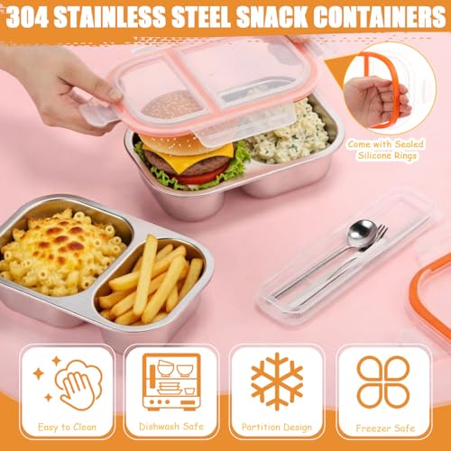36 Pcs Stainless Steel Snack Containers Set with Fork, Knife, Spoon & Chopsticks – 6 Pack 27 oz Leakproof Bento Snack Boxes, 2-compartment Food Storage Container for Snacks, Fruits, Meal Prep & Travel - style: 2-compartments