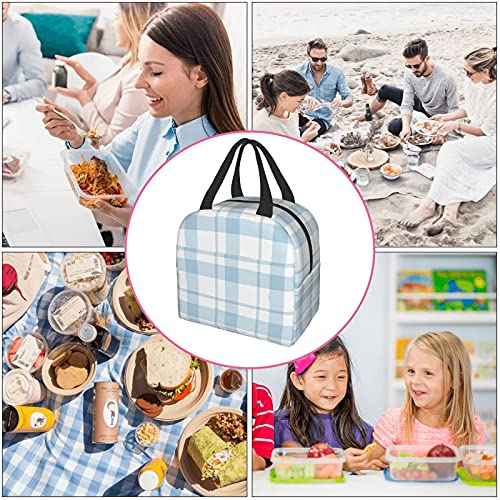 Lunch Bag Plaid Blue Check Insulated Lunch Box Cooler Tote for Adults Kid Girl Women Work Office School Picnic Beach Reusable Lunchbox Over 3 Years Old - color: A05