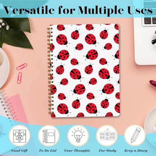 NISTOMISU Ladybug Spiral Notebook 5.8x8.3 Inch, Ladybird Notebooks, Ladybug Gifts for Women Journal Notebook, Lady Bugs Gifts Women Journal, A5 Lined Paper Hardcover Spiral Notebooks - color: Ladybug Print