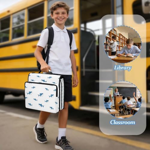 ATTX Mini Blue Shark Zipper Binder with Shoulder Strap, 2 Inch 3-Ring Binder Bag Fits 14" Laptop, 800-Sheet Large Capacity File Organizer