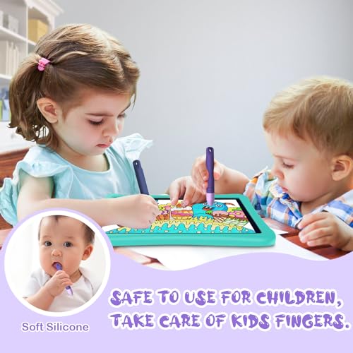 Kid-Friendly Stylus Pens for Touch Screens with Tethers - Mixoo Anti-Rolling Tablet Stylus 2 Pack for Kids, Compatible with iPad, iPhone, Tablets, Kindle and All Touch Screen Devices (Blue+Purple)