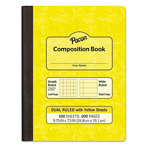 Pacon Composition Book, Wide/Legal Rule, Yellow Cover, (100) 9.75 x 7.5 Sheets