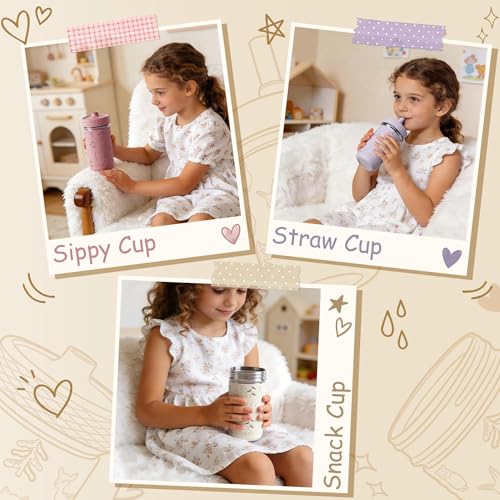 Fimibuke Toddler Cups Spill Proof, 12 OZ Sippy Cups for Kid Girl Boy, Stainless Steel Tumbler with Lid, Removable Silicone Straw & Sleeve, BPA Free Dishwasher Safe Water Bottle Snack Container 2 Pack - color: Purple/Blue, size: 12 Ounces