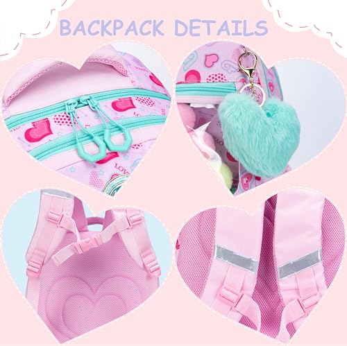 Pink Rolling Backpacks with Wheels for Girls Aesthetic Rolling Backpack for Elementary with Lunch Box School Trolley Backpack for Girls School Supplies - color: Pinklove
