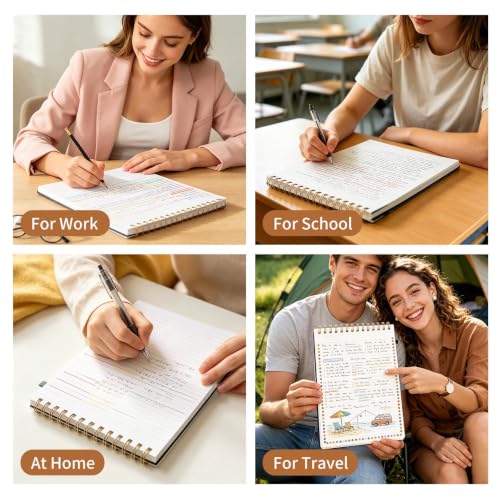 B5 Top Spiral Notebook, Fabric Hardcover Steno Pads | College Ruled Journal, Elastic Band & Pen Holder, 100GSM Paper, 192 Lined Pages for School, Travel, Daily Writing (Pink) - color: Pink, size: B5-Steno Pads-192pages