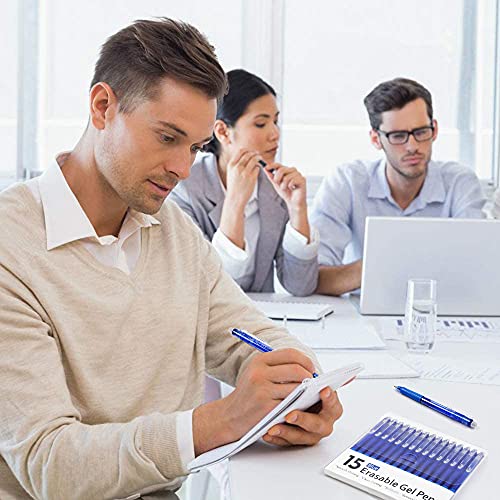 Lineon Erasable Gel Pens, 15 Pack Blue Retractable Erasable Pens Clicker, Fine Point, Make Mistakes Disappear, Blue Ink for School & Office - color: 15 Pack Blue