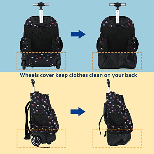 seastig Rolling Backpack 16 inch Wheeled Backpack with Lunch Bag & Pencil Case Roller Backpack Set Carry-on Bag School Travel - color: Robot