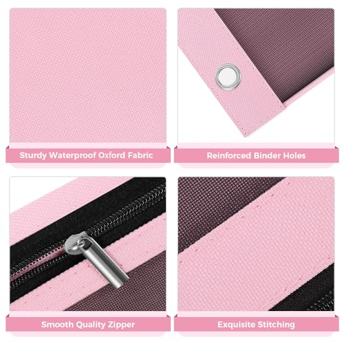 SKYDUE Pencil Pouch for Binder, Pencil Case, 3 Ring Binder Pencil Pouch with 3 Pockets and Mesh Window, Zipper Pencil Pouch, Durable Organizer for School Supplies, Cables, Earbuds, Makeup, Pink - color: Pink